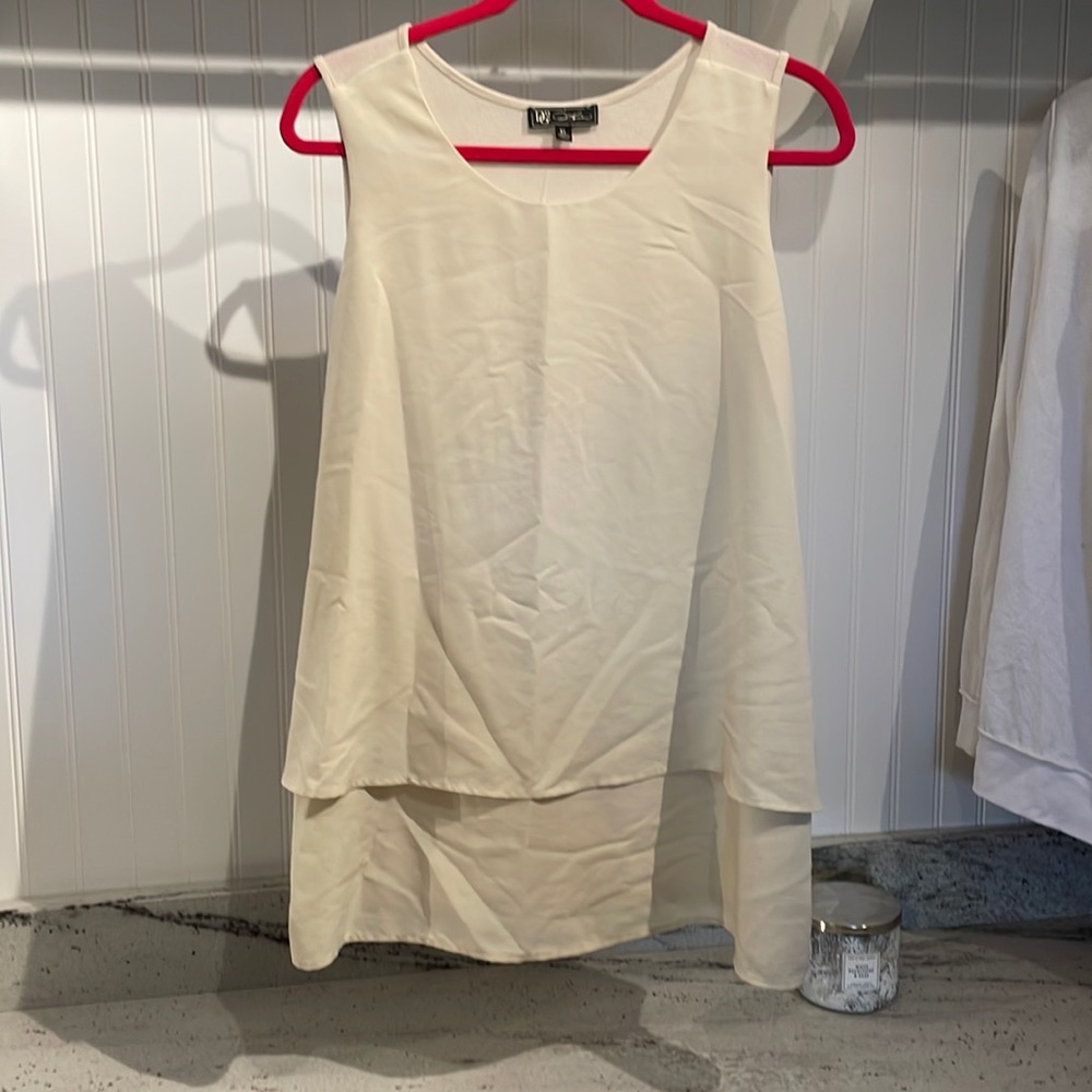 Kensie Cream Layered Sleeveless Blouse
